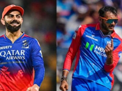 Kohli rcb and Axar Patel dc in their IPL 2025 team jerseys