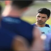 Mikel Arteta at a team training session