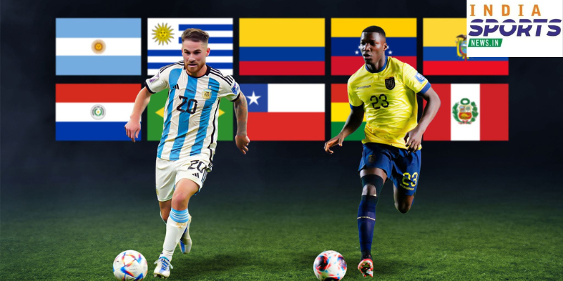 two players in a running shot and behind them there are some flags of some nations