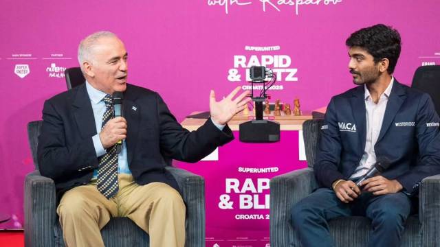 Russian chess legend Garry Kasparov and reigning World Champion D Gukesh shared a stage at the opening ceremony of the SuperUnited Rapid and Blitz in Zagreb.