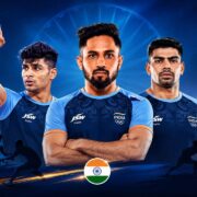Graphic featured three Indian kabaddi players wearing Team India jerseys, promoting the 20th Asian Games Aichi-Nagoya 2026.