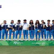 Indian Women hold gold medals after winning Asian Games 2026