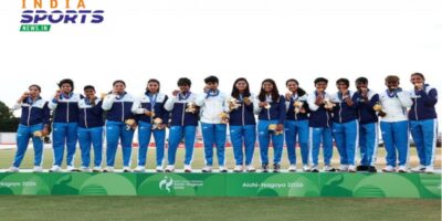 Indian Women hold gold medals after winning Asian Games 2026
