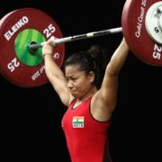 Sanjita Chanu competing in weightlifting